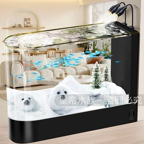 Fish Tank Super White Glass Living Room Large Subareas Screens Hot Bending Integrated Floor Aquarium