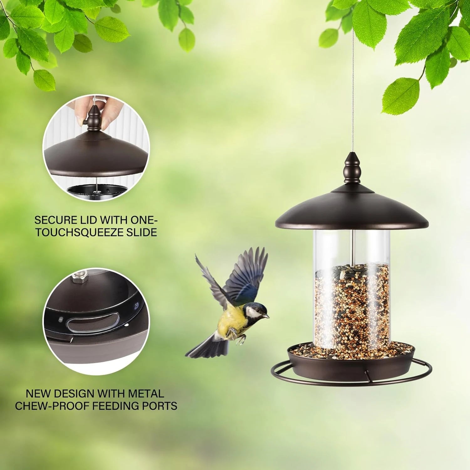 Automatic Transparent Bird Waterproof Feeder Detachable Hanging Bird Feeder Outdoor Rust-Proof Self-Catering Hummingbird Feeder